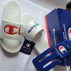 Champion Summer slides white rainbow size‎ 9   New In Box